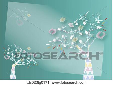 Clip Art - The white star trees with green background. Fotosearch