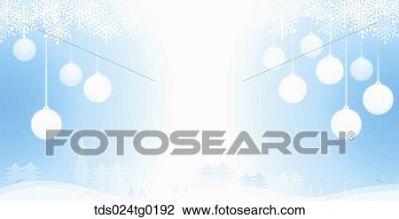Drawing - white Christmas balls and snowflake with winter background. Fotosearch