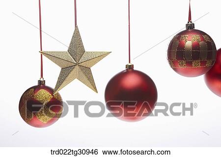 The red Christmas ball decorations and gold star View Large Photo Image Stock Photograph - The red Christmas ball decorations and gold star. Fotosearch