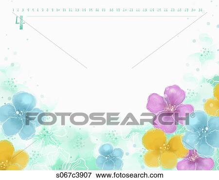 カレンダー の 4 月 で 花 中に パステル イラスト S067c3907 Fotosearch