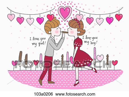 Stock Illustration - A boy and a girl eating stick snack . Fotosearch