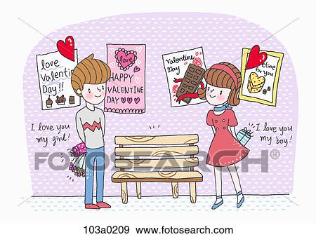 Stock Illustration - A boy and a girl on valentine day. Fotosearch