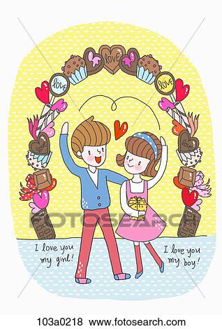 A boy and a girl with many sweets View Large Illustration Stock Illustration - A boy and a girl with many sweets. Fotosearch