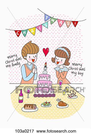 A boy and agirl with cake and foods View Large Illustration Stock Illustration - A boy and agirl with cake and foods. Fotosearch