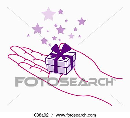 Stock Illustration - A small gift box on the palm of a hand. Fotosearch