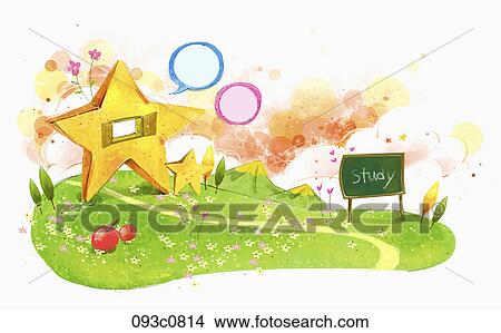 A star and a blackboard on the grass field View Large Illustration Stock Illustration - A star and a blackboard on the grass field. Fotosearch