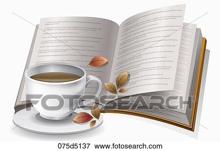 An open book with a cup of coffee View Large Illustration Stock Illustration - An open book with a cup of coffee. Fotosearch