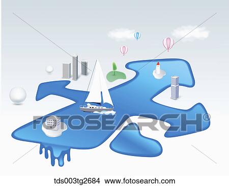 Arrows shaped water with yacht and buildings View Large Illustration Stock Illustration - Arrows shaped water with yacht and buildings. Fotosearch