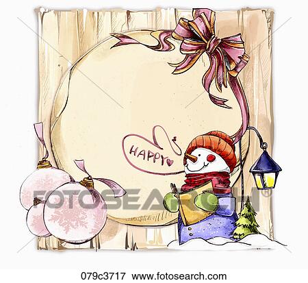 Stock Illustration - Bells and a snowman . Fotosearch