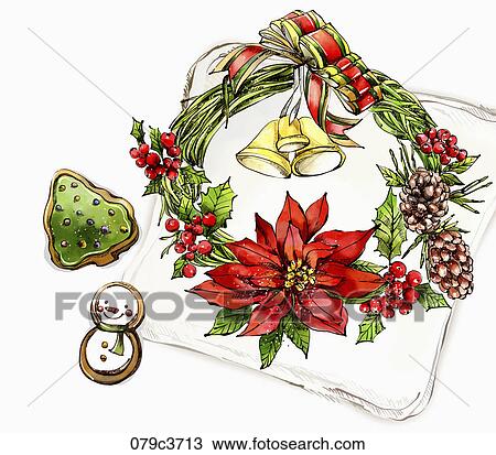 Bells in flowers showing Christmas mood View Large Illustration Drawing - Bells in flowers showing Christmas mood. Fotosearch