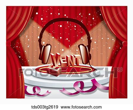 Big red headphone promoting event on snowing stage View Large Illustration Stock Illustration - Big red headphone promoting event on snowing stage. Fotosearch