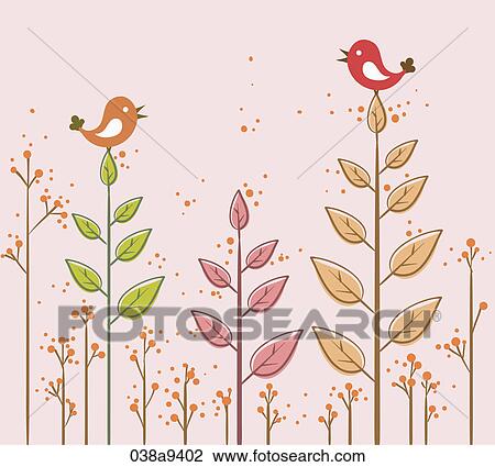 Drawing - Birds in trees. Fotosearch