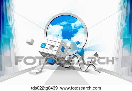 Blocks of white and blue cubes and a sky View Large Illustration Stock Illustration - Blocks of white and blue cubes and a sky. Fotosearch