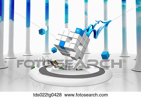 Blocks of white and blue cubes and arrows View Large Illustration Stock Illustration - Blocks of white and blue cubes and arrows. Fotosearch