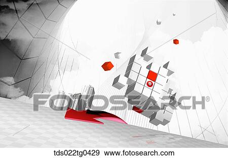 Blocks of white and red cubes and a red arrow View Large Illustration Stock Illustration - Blocks of white and red cubes and a red arrow. Fotosearch