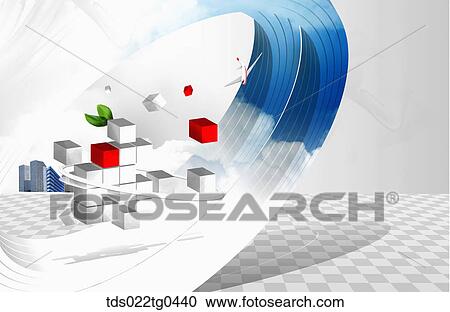 Clipart - Blocks of white and red cubes and an airplane. Fotosearch
