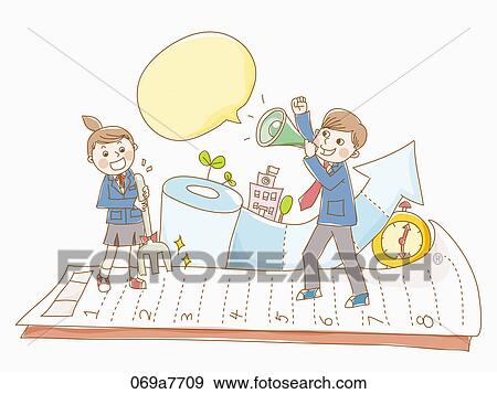 Stock Illustration - Boy and a girl in school uniform on a note. Fotosearch