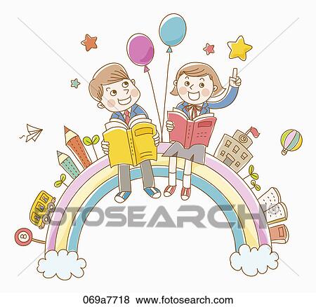 Boy and a girl in school uniform on rainbow View Large Illustration Stock Illustration - Boy and a girl in school uniform on rainbow. Fotosearch