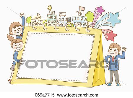 Boy and a girl in school uniform with a big note View Large Illustration Stock Illustration - Boy and a girl in school uniform with a big note. Fotosearch