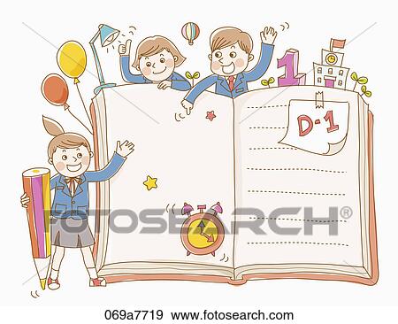 Boy and girls in school uniform with a notebook View Large Illustration Stock Illustration - Boy and girls in school uniform with a notebook. Fotosearch