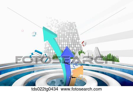 Building of blocks and broken arrows going up View Large Illustration Stock Illustration - Building of blocks and broken arrows going up. Fotosearch