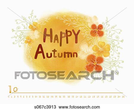 Calendar of HAPPY Autumn with flowers View Large Illustration Drawing - Calendar of HAPPY Autumn with flowers. Fotosearch
