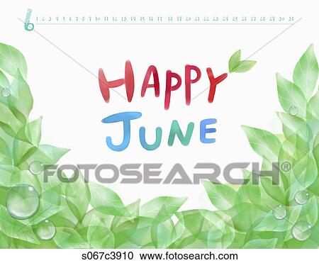 Clipart - Calendar of Happy June with green leaves. Fotosearch