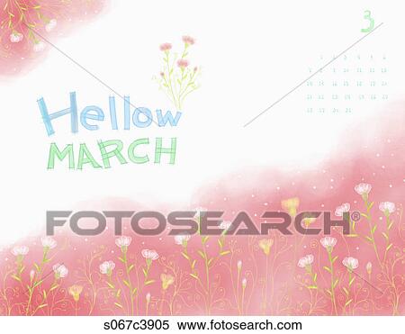Calendar of Hellow March with flower in pink View Large Illustration Stock Illustration - Calendar of Hellow March with flower in pink. Fotosearch