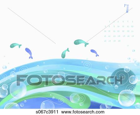 Calendar of July with blue ocean View Large Illustration Clip Art - Calendar of July with blue ocean. Fotosearch
