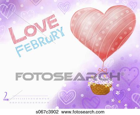 Drawing - Calendar of LOVE February with heart. Fotosearch