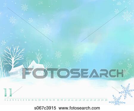 Calendar of November with house with snow View Large Illustration Stock Illustration - Calendar of November with house with snow. Fotosearch