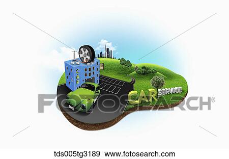 Car service with a building and a tyre View Large Illustration Stock Illustration - Car service with a building and a tyre. Fotosearch
