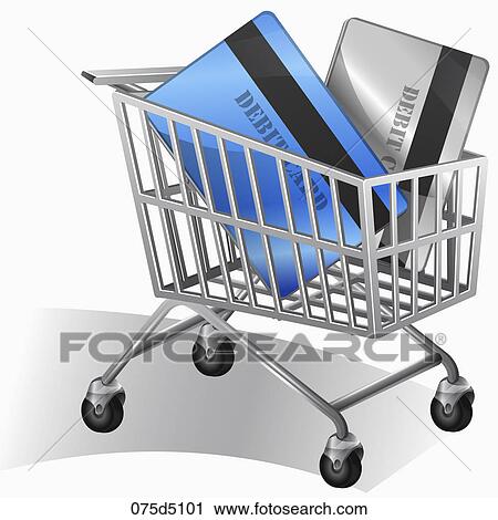 Clip Art - Debit cards in a shopping cart. Fotosearch