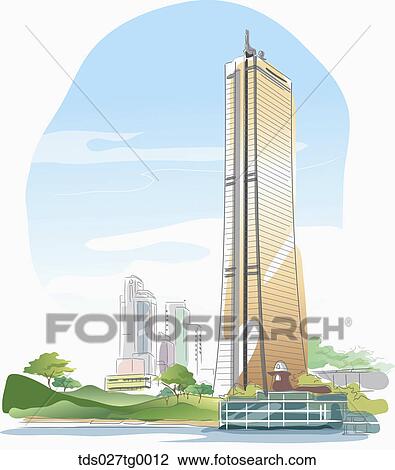 Drawing of a Korea 63 building View Large Illustration Drawing - Drawing of a Korea 63 building. Fotosearch