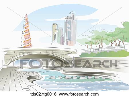 Drawing of a Korea Cheonggye stream View Large Illustration Stock Illustration - Drawing of a Korea Cheonggye stream. Fotosearch