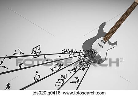 Electric guitar with many musical notes View Large Illustration Stock Illustration - Electric guitar with many musical notes. Fotosearch