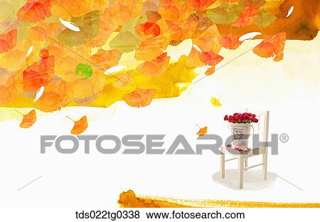Fallen leaves and a basket of red roses View Large Illustration Stock Illustration - Fallen leaves and a basket of red roses. Fotosearch