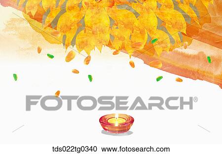 Clipart - Fallen leaves and a candle. Fotosearch