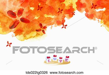 Stock Illustration - Fallen leaves and LOVE candles. Fotosearch