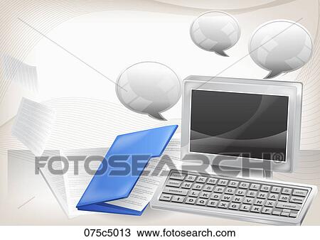 File of papers and a computer View Large Illustration Drawing - File of papers and a computer. Fotosearch