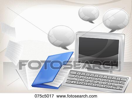 Stock Illustration - File of papers and a computer. Fotosearch