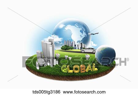 Global with building and globes View Large Illustration Stock Illustration - Global with building and globes. Fotosearch