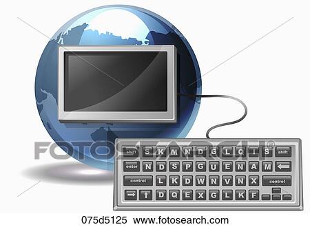 Globe and a computer View Large Illustration Stock Illustration - Globe and a computer. Fotosearch