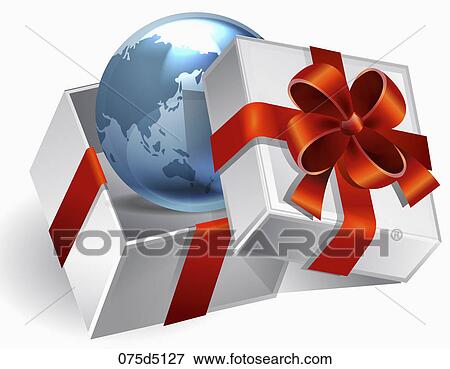 Globe in the gift box View Large Illustration Stock Illustration - Globe in the gift box. Fotosearch