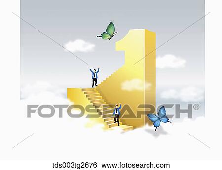 Stock Illustration - God number 1 with stairs and businessmen . Fotosearch