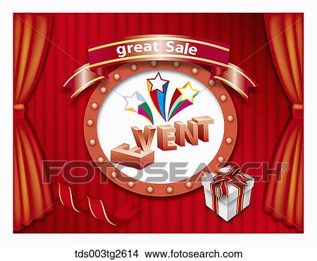 Stock Illustration - Great sale and event promotion on red stage. Fotosearch