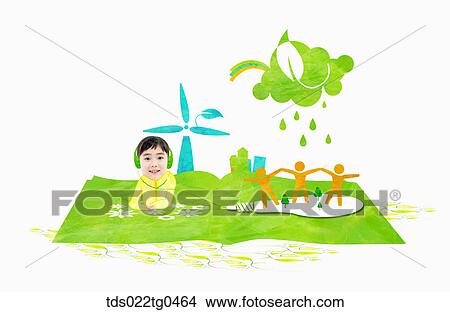 green energy with a girl and wind generator View Large Illustration Stock Illustration - green energy with a girl and wind generator. Fotosearch