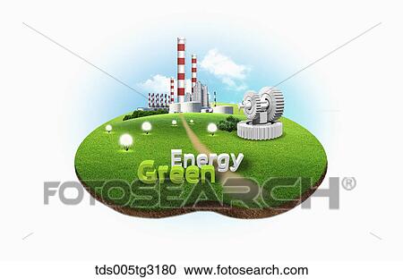 Green energy with a power station View Large Illustration Clipart - Green energy with a power station. Fotosearch