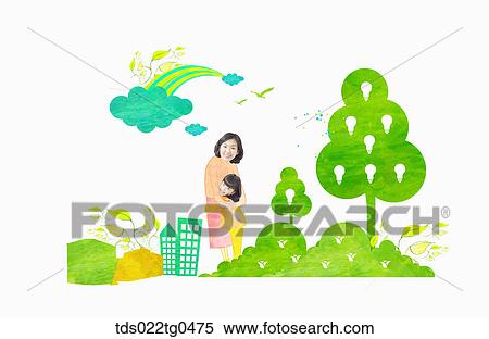 green energy with people in green environment View Large Illustration Stock Illustration - green energy with people in green environment. Fotosearch