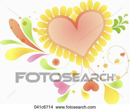 Stock Illustration - Heart sunflowers with leaves. Fotosearch